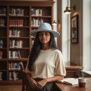 NWT Sky Blue Wide Brim Fedora Hat with Brown Belt Buckle!